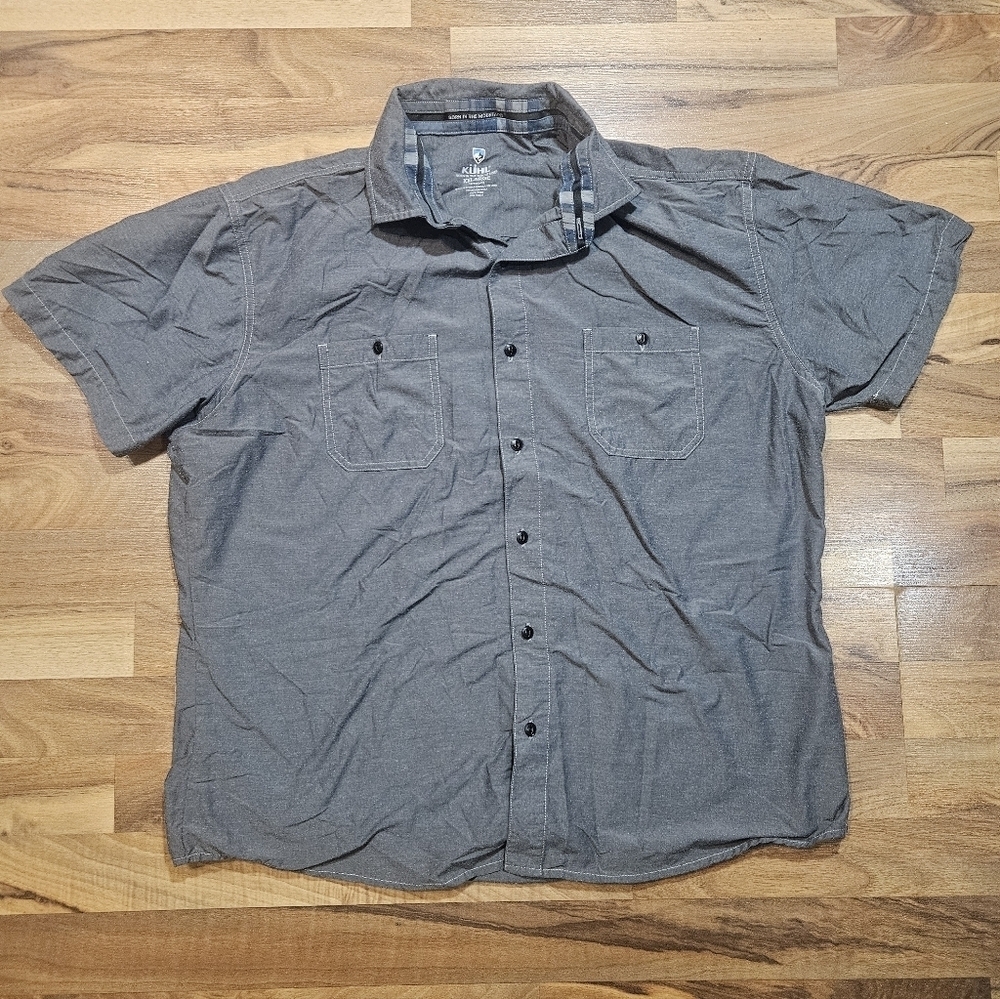 KÜHL Men’s XXL Tapered Fit Short Sleeve Button Down – Gray